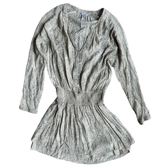 Rails Jasmine Cream Snakeskin Smocked Waist V-neck Mini Dress Size Small - Picture 2 of 8